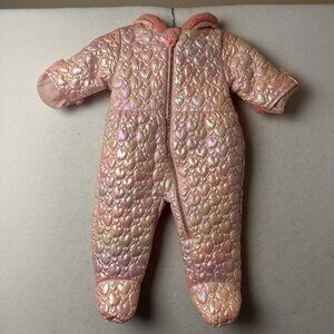 Rothschild Girl Pink Iridescent Embroidered Heart Puffer Quilted Snowsuit 12 mth